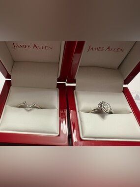 White Gold Pear Halo Engagement Ring and Diamond tiara set